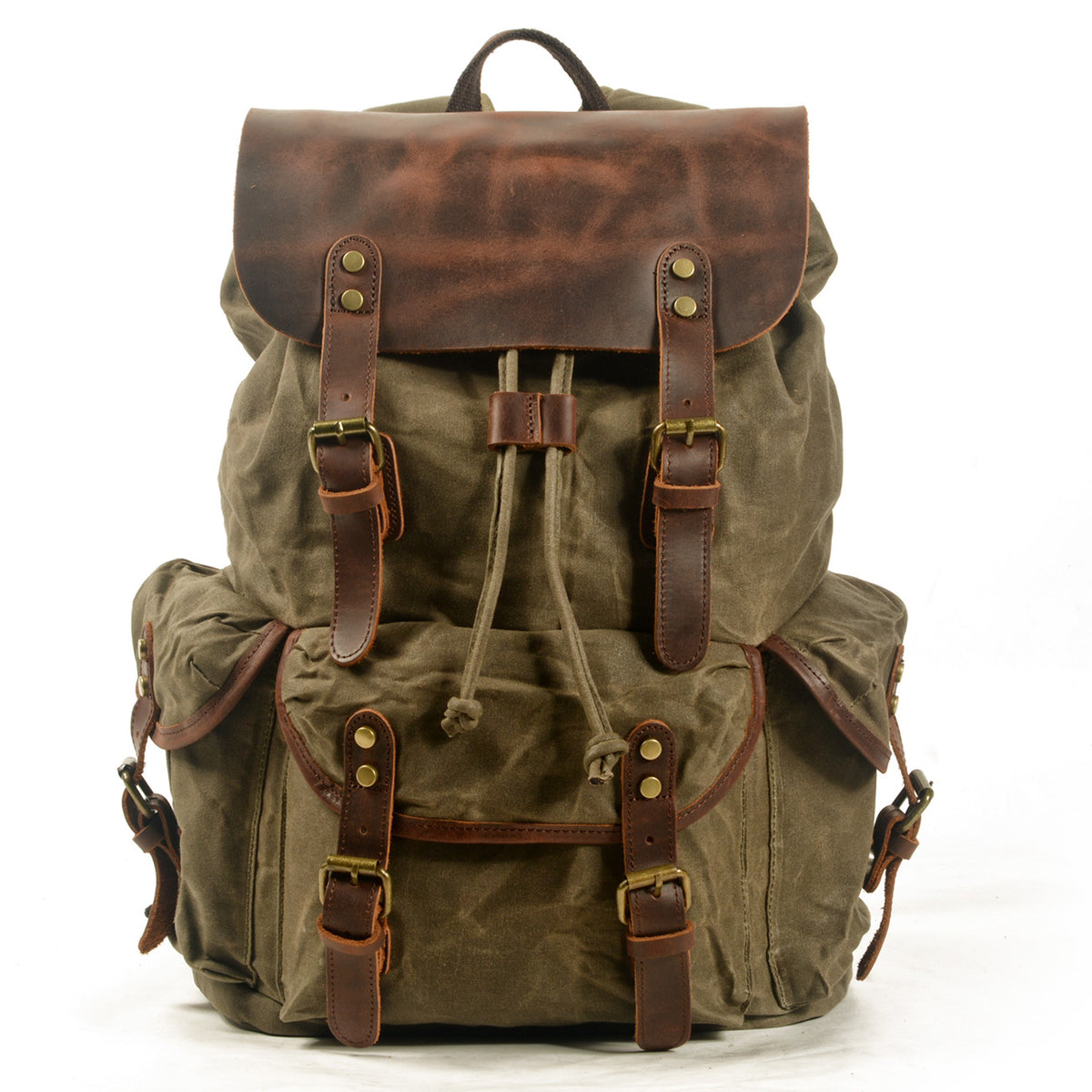 Vintage Waxed Canvas and Leather Backpack Mens