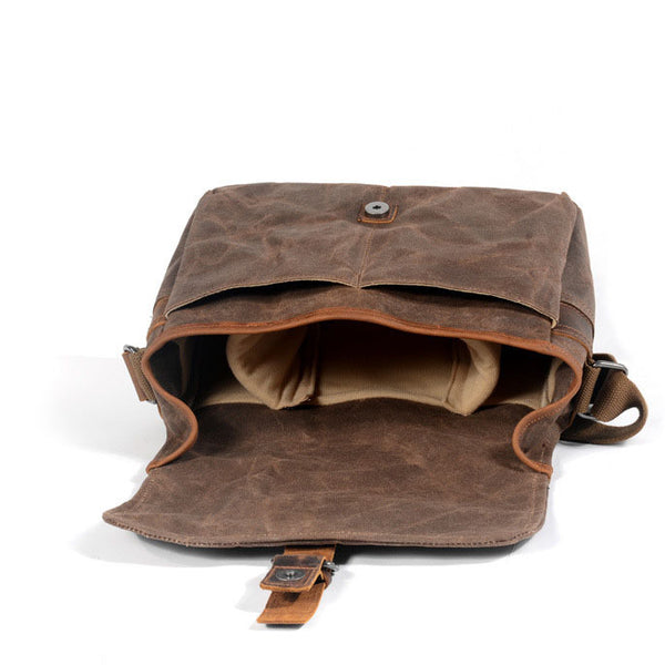 Vintage Waterproof Leather Canvas Camera Bag  Messenger Shoulder Bag