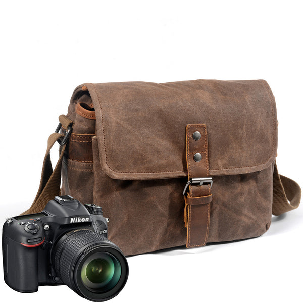 Vintage Waterproof Leather Canvas Camera Bag  Messenger Shoulder Bag