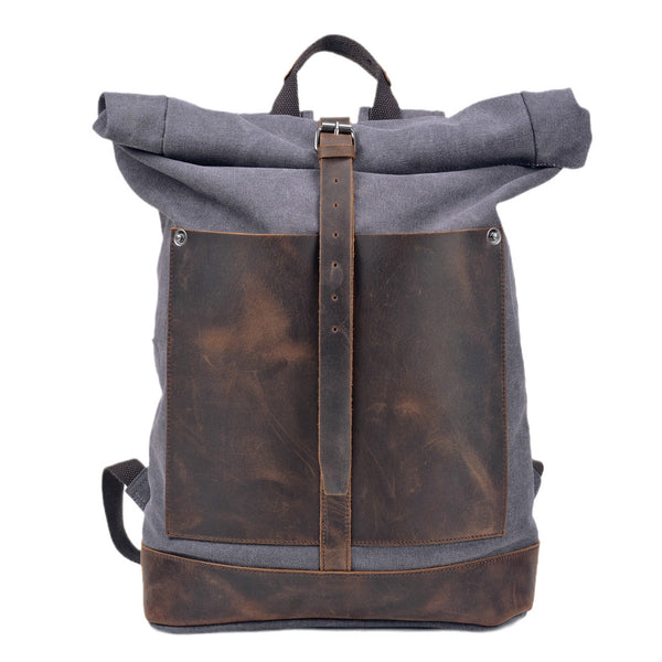 Waterproof Leather Canvas School Backpack