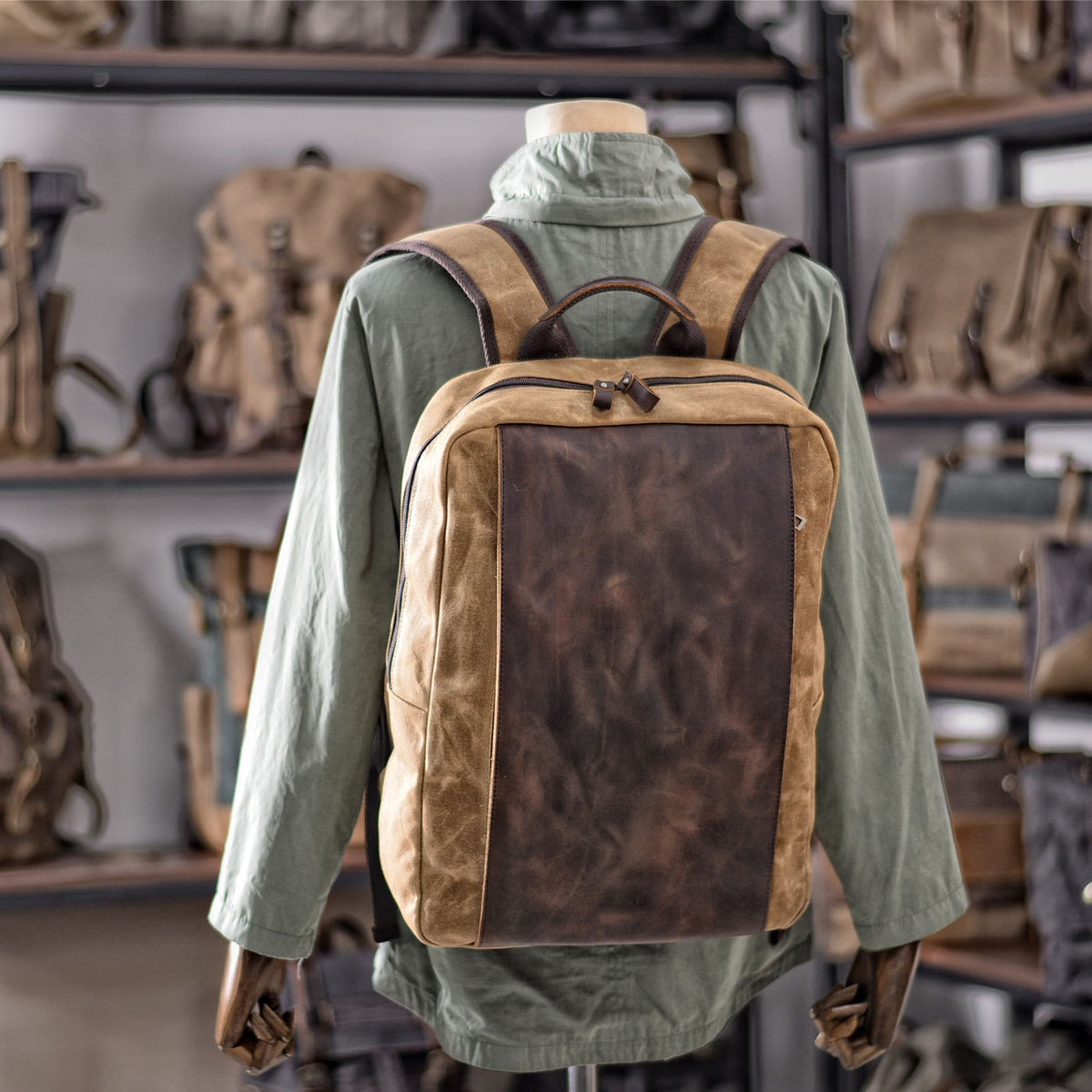 Waxed Canvas Leather Large Travel Laptop Backpack