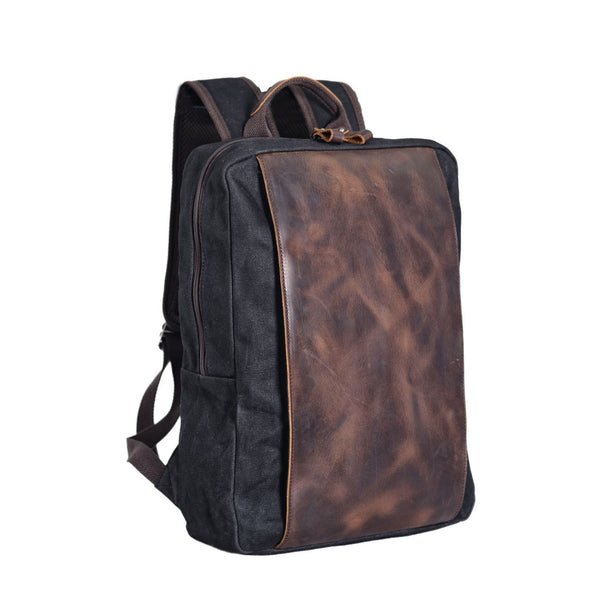 Waxed Canvas Leather Large Travel Laptop Backpack