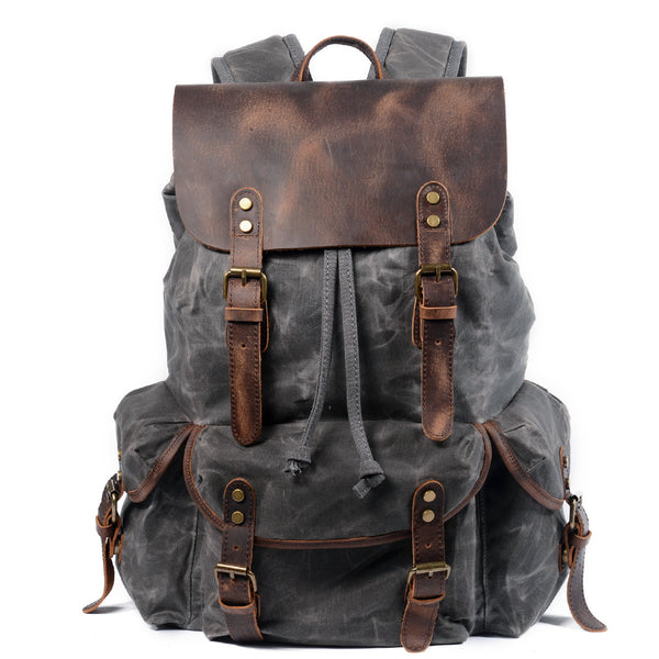 Vintage Waxed Canvas and Leather Backpack Mens