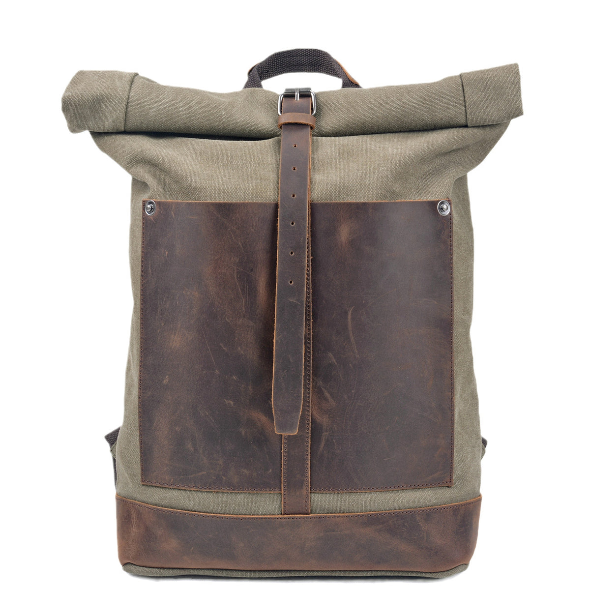 Waterproof Leather Canvas School Backpack