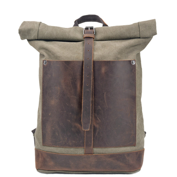 Waterproof Leather Canvas School Backpack