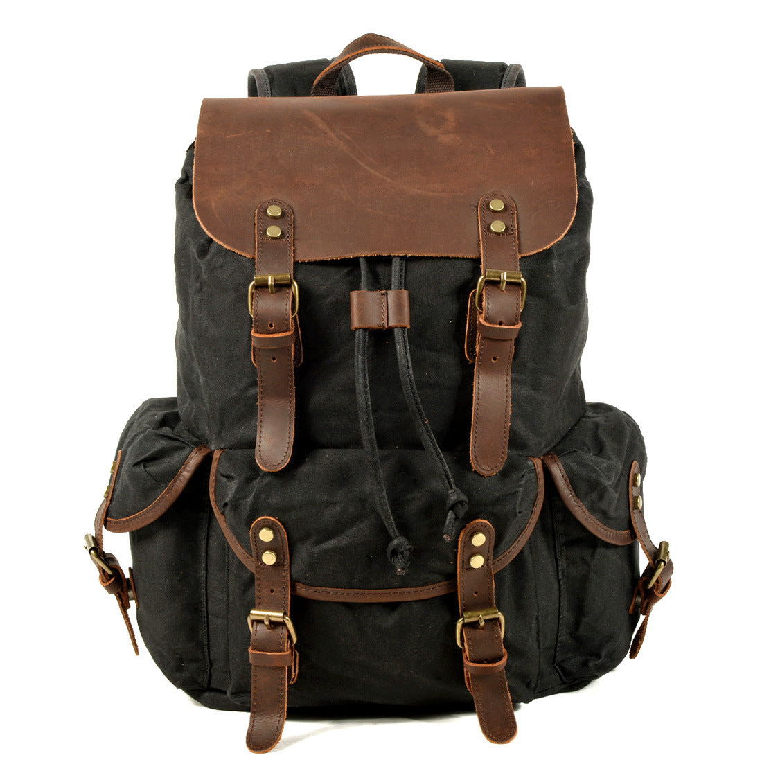 Vintage Waxed Canvas and Leather Backpack Mens