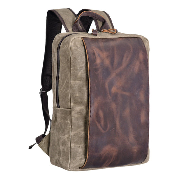 Waxed Canvas Leather Large Travel Laptop Backpack