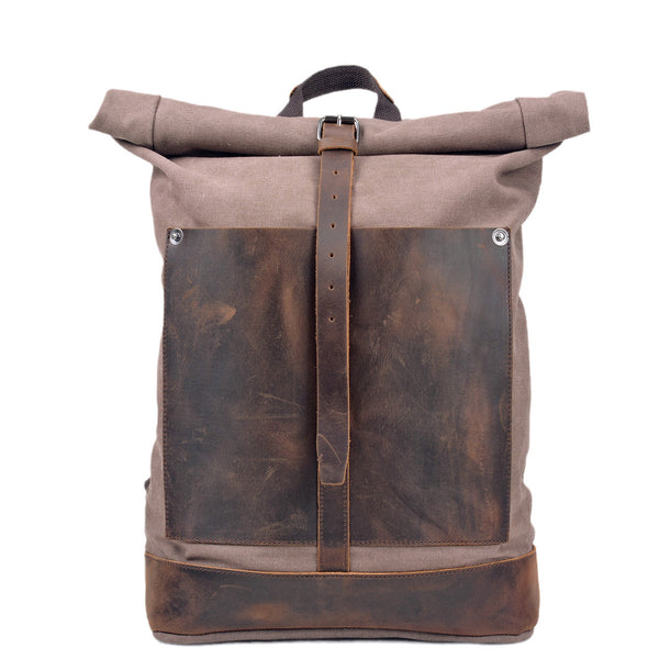 Waterproof Leather Canvas School Backpack