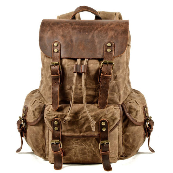 Vintage Waxed Canvas and Leather Backpack Mens