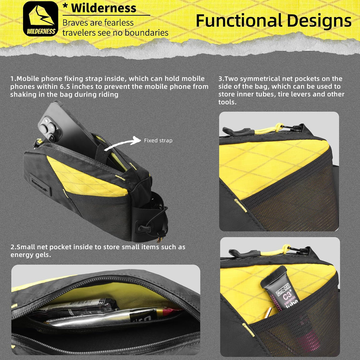 1.2L Top Tube Bike Bag – Waterproof Phone Holder Frame Bag for MTB & Road Bike
