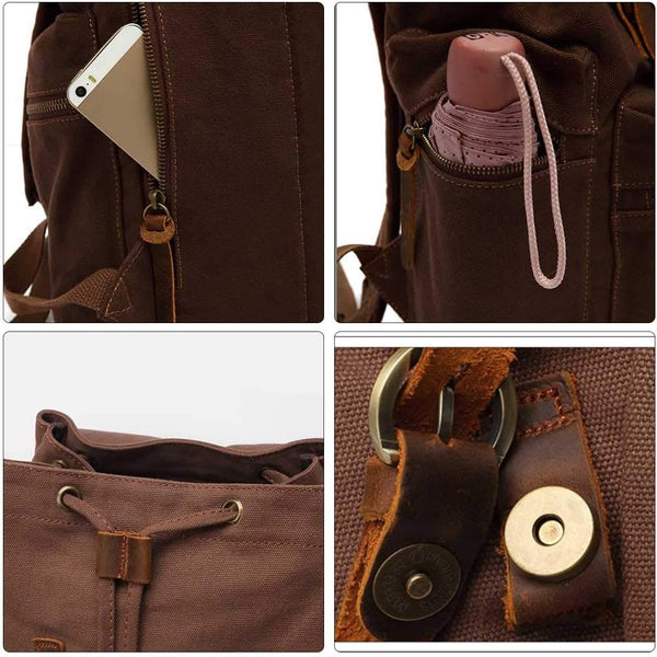15.6" Canvas Vintage Backpack - for School Hiking Travel Laptop