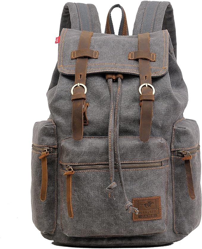 14" Canvas Vintage Backpack - for School Hiking Travel Laptop