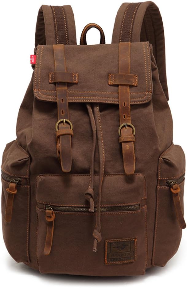 15.6" Canvas Vintage Backpack - for School Hiking Travel Laptop
