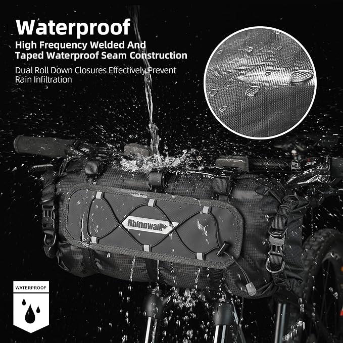 12L Waterproof Bike Handlebar Bag – Dry Front Roll Bikepacking Bag with Shoulder Strap