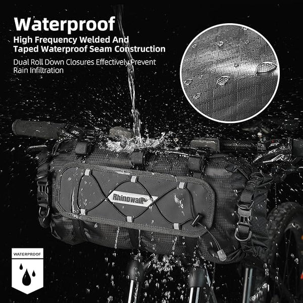 12L Waterproof Bike Handlebar Bag – Dry Front Roll Bikepacking Bag with Shoulder Strap