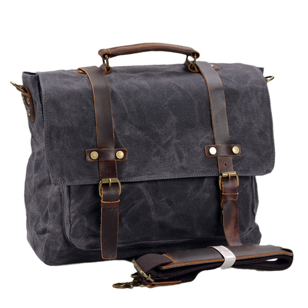 15.6 Inch Laptop Messenger Bag – Waterproof Waxed Canvas & Genuine Leather Briefcase