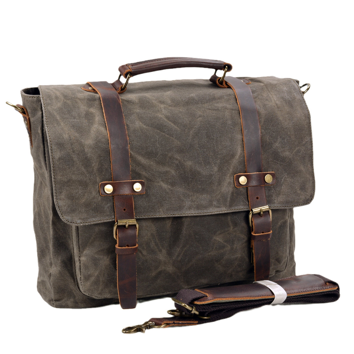 15.6 Inch Laptop Messenger Bag – Waterproof Waxed Canvas & Genuine Leather Briefcase