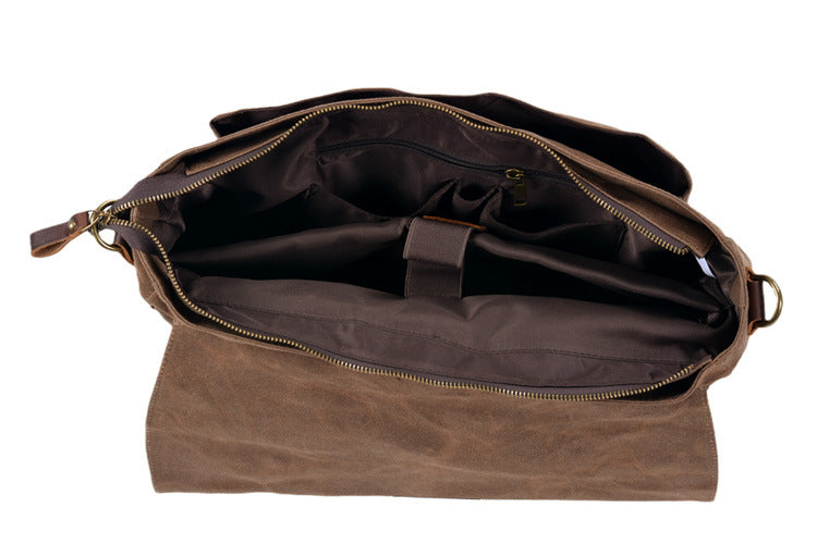 15.6 Inch Laptop Messenger Bag – Waterproof Waxed Canvas & Genuine Leather Briefcase