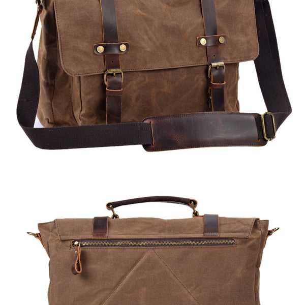 15.6 Inch Laptop Messenger Bag – Waterproof Waxed Canvas & Genuine Leather Briefcase