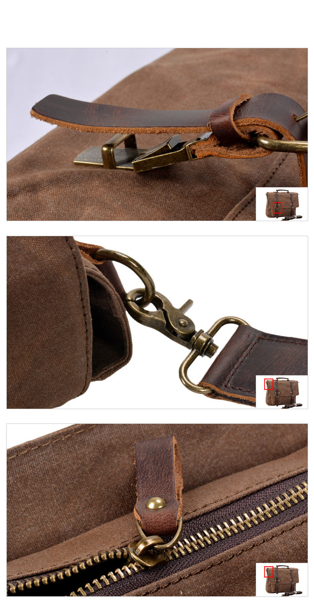 15.6 Inch Laptop Messenger Bag – Waterproof Waxed Canvas & Genuine Leather Briefcase