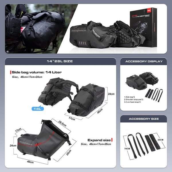 Motorcycle Saddle Bags Waterproof Anti-Vibration Motor Side Bags Shoulder Bag Motorbike Panniers 28L(14L*2)