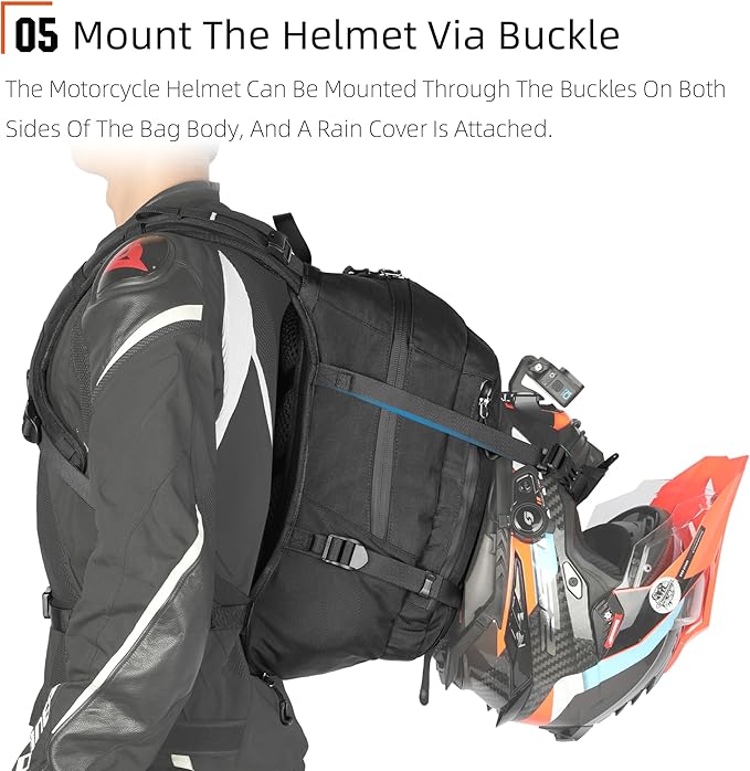 23L Motorcycle Backpack with Helmet Holder – Molle Motorbike Laptop Travel Rucksack Waterproof