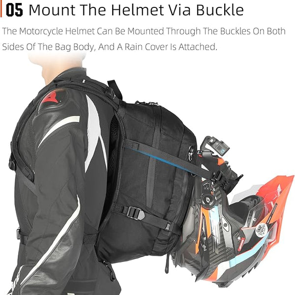 23L Motorcycle Backpack with Helmet Holder – Molle Motorbike Laptop Travel Rucksack Waterproof