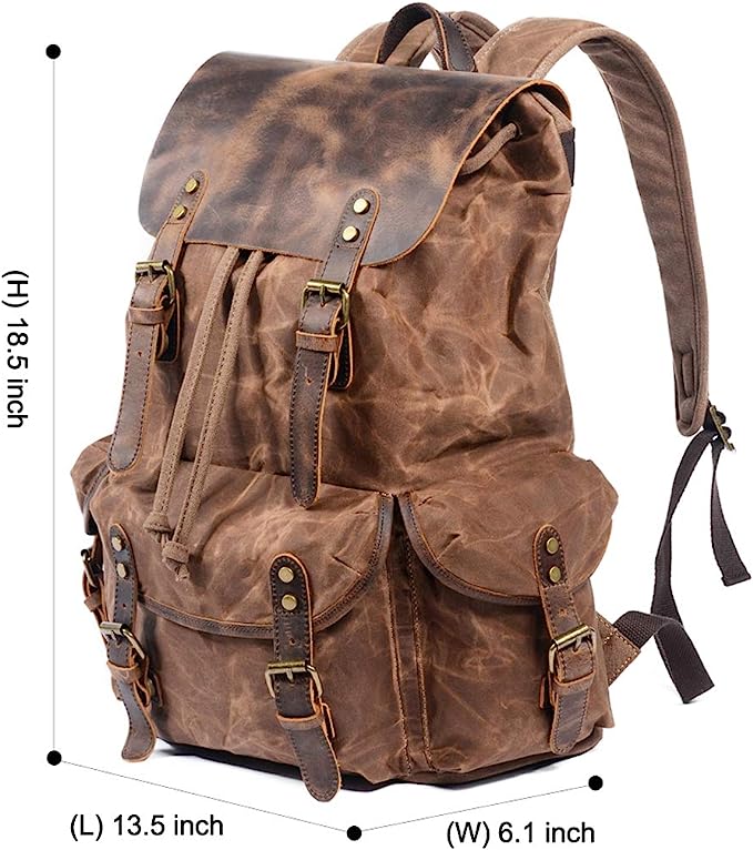 Vintage Waxed Canvas and Leather Backpack Mens