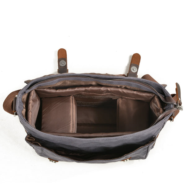 Vintage Canvas Leather Camera Bag – DSLR Messenger Bag with Padded Insert