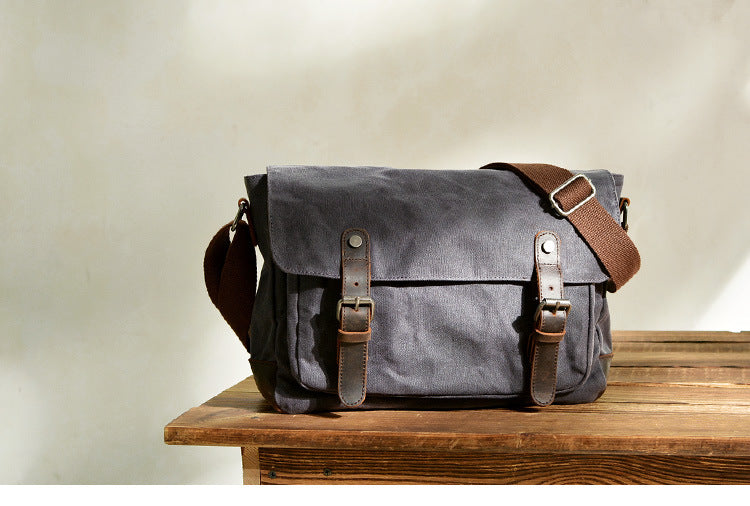 Vintage Canvas Leather Camera Bag – DSLR Messenger Bag with Padded Insert