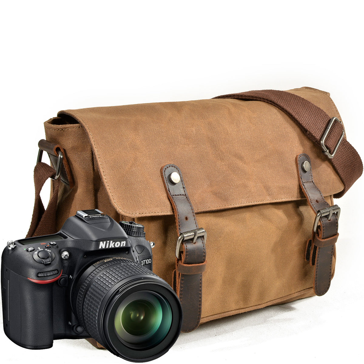 Vintage Canvas Leather Camera Bag – DSLR Messenger Bag with Padded Insert