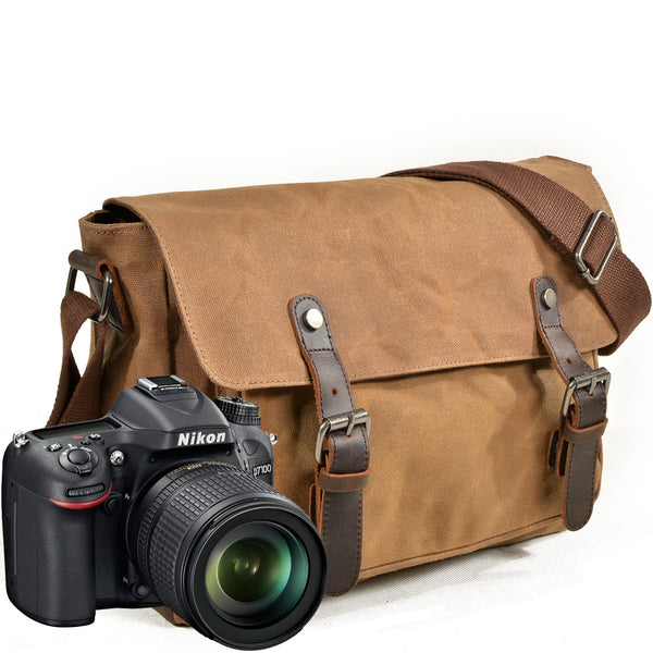 Vintage Canvas Leather Camera Bag – DSLR Messenger Bag with Padded Insert