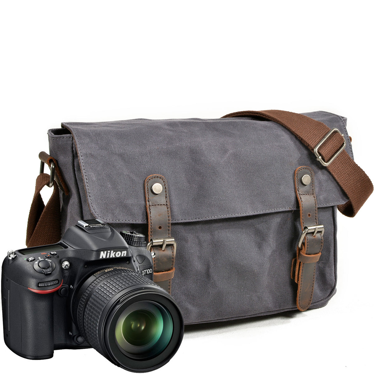 Vintage Canvas Leather Camera Bag – DSLR Messenger Bag with Padded Insert