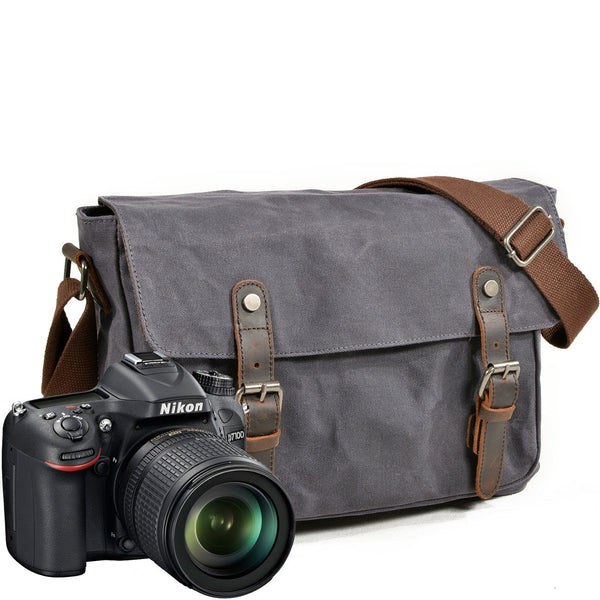 Vintage Canvas Leather Camera Bag – DSLR Messenger Bag with Padded Insert