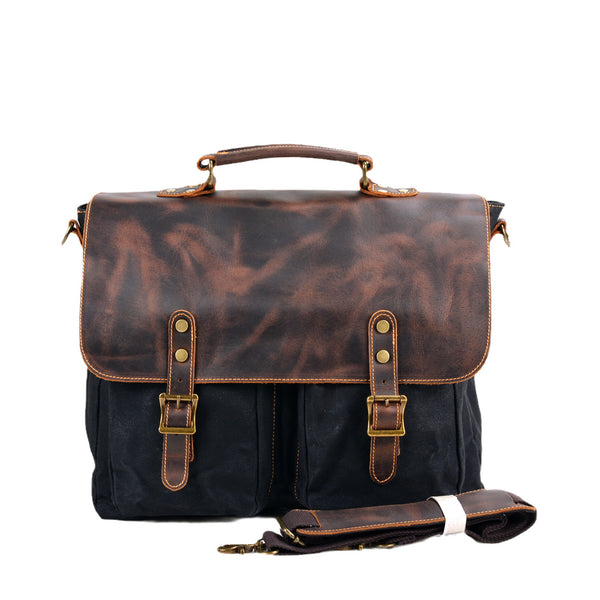 Waxed Canvas Leather Messenger Bag – Vintage Crossbody Laptop Bag for Men