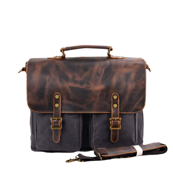 Waxed Canvas Leather Messenger Bag – Vintage Crossbody Laptop Bag for Men