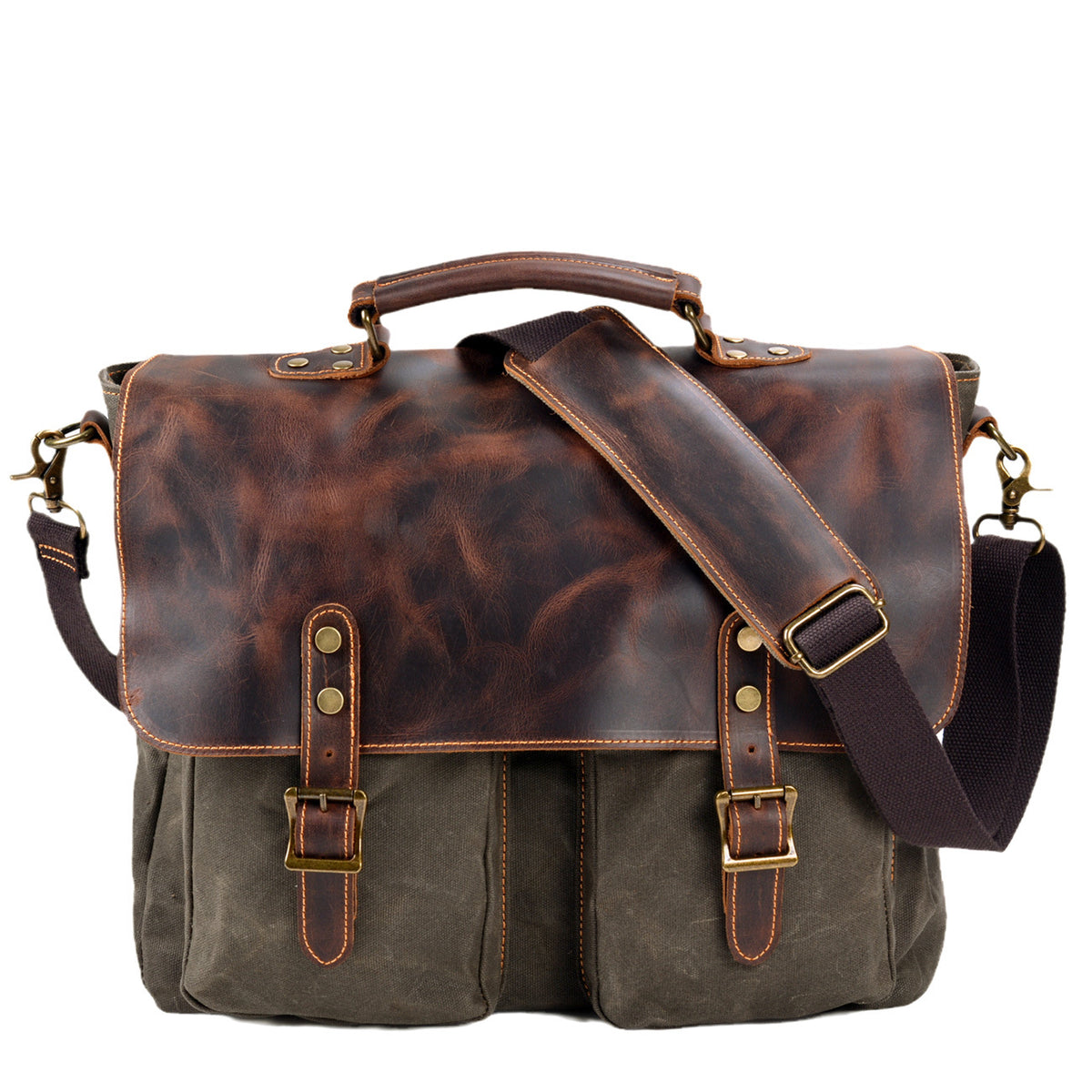 Waxed Canvas Leather Messenger Bag – Vintage Crossbody Laptop Bag for Men
